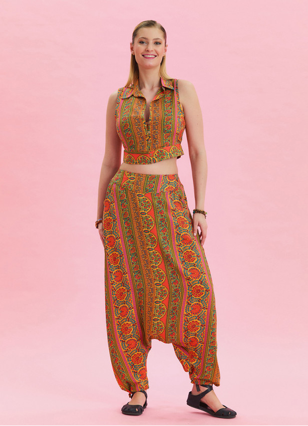Orange Ethnic Shalwar with Pocket Detail and Laced Legs 4477